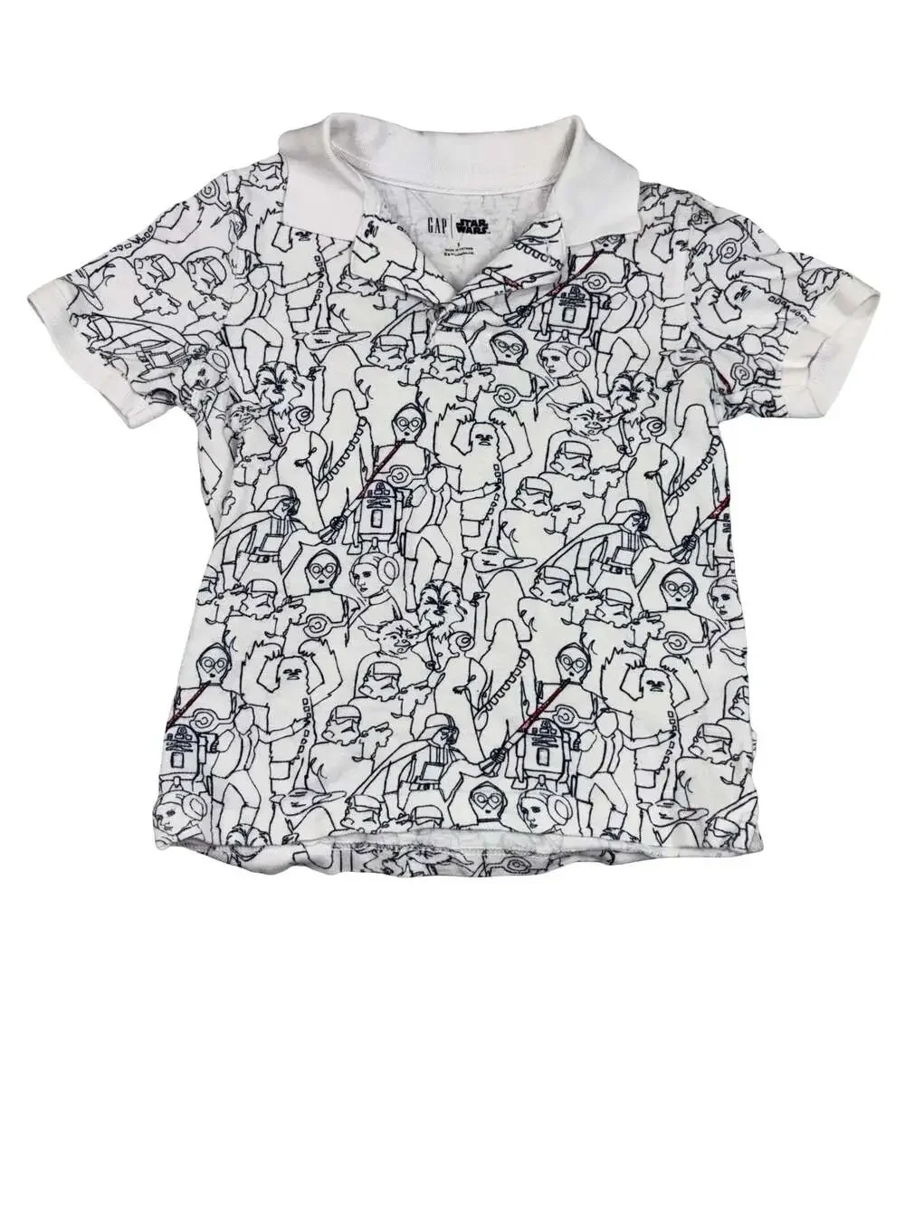 Gap Star Wars Allover Character Print White Polo Shirt Boys Size S 6-7